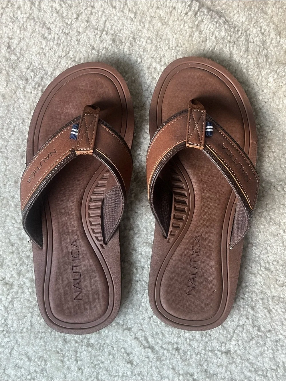 Nautica Brown Leather-Style Men’s Flip Flops Size 7